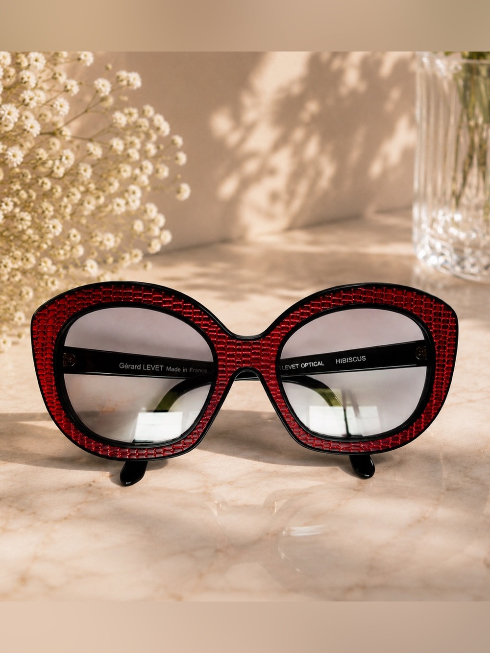 Gerard Levet Hibiscus Vintage Eyeglasses Red Textured Reptile Frame Made  France